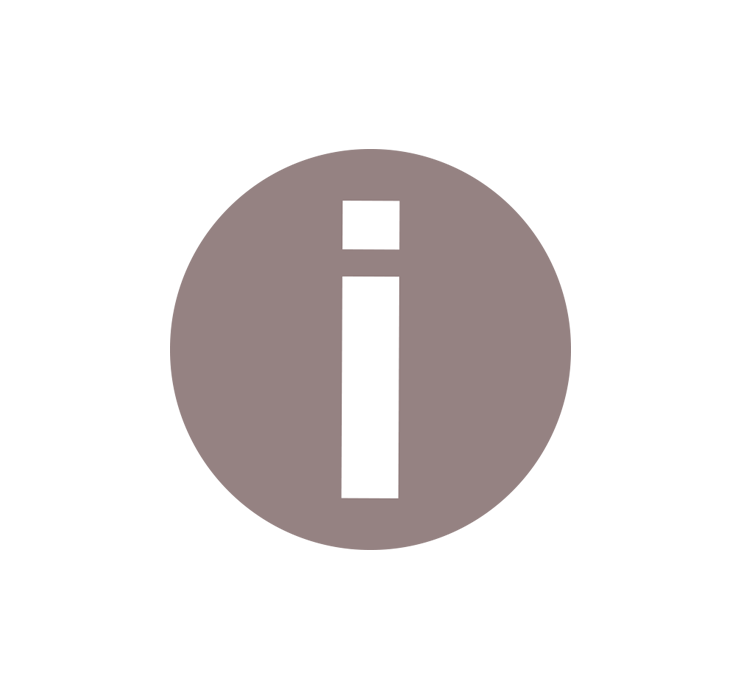 Info-Icon – weißes und kleingeschriebenes i in einem grauen Kreis.